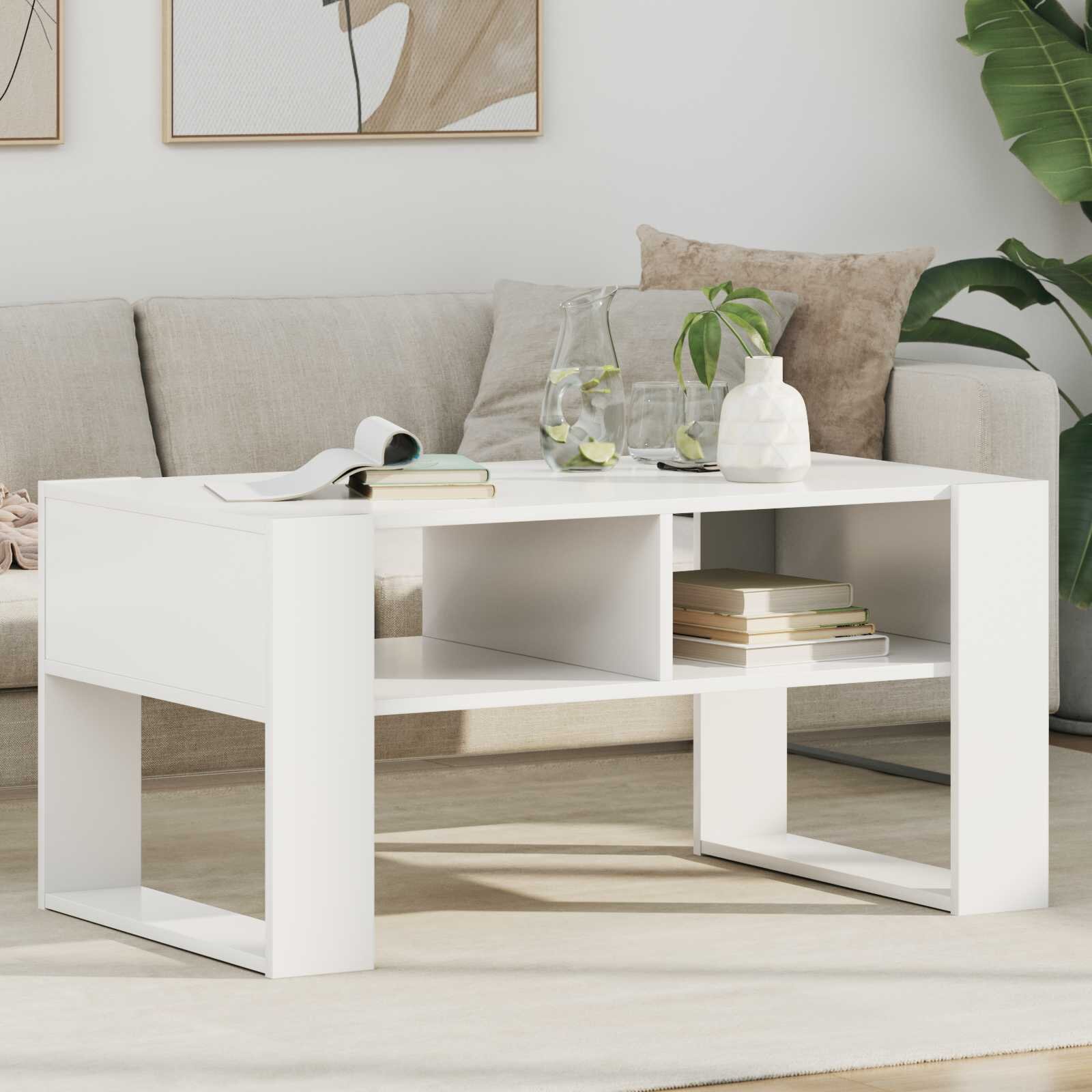 vidaXL Масичка за кафе Бяло 92 x 53 x 45 см Инженерна дървесина
