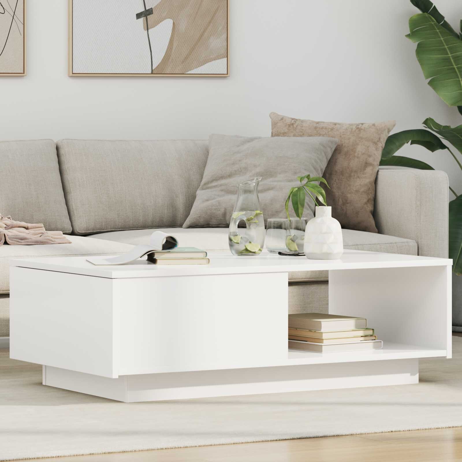 vidaXL Масичка за кафе Бяло 95 x 55 x 31 см Инженерна дървесина