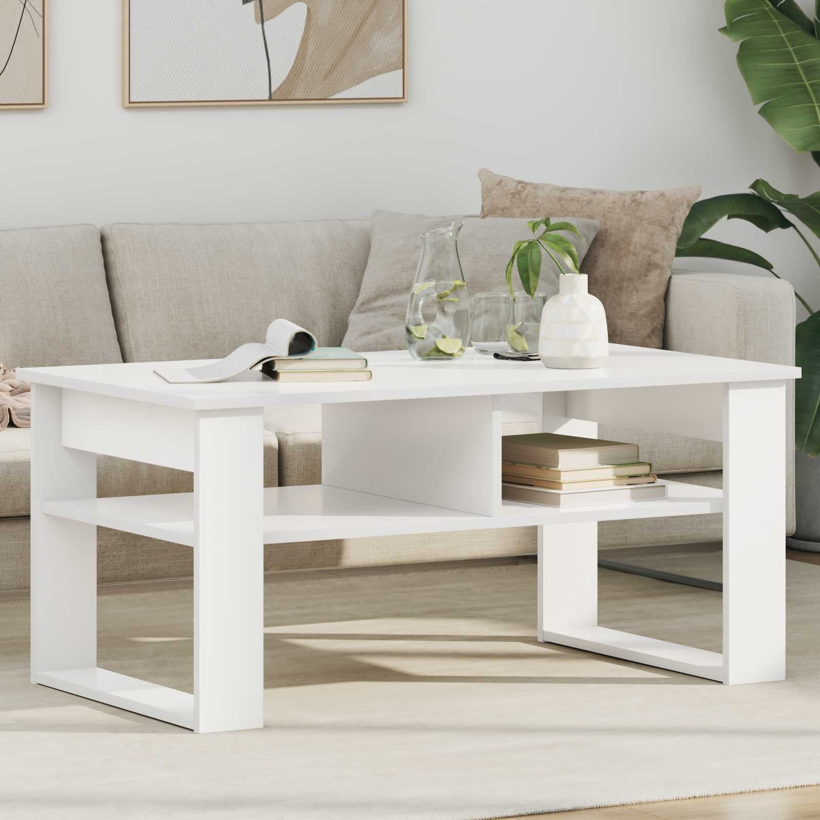 vidaXL Масичка за кафе Бяло 96 x 54 x 44 см Инженерна дървесина