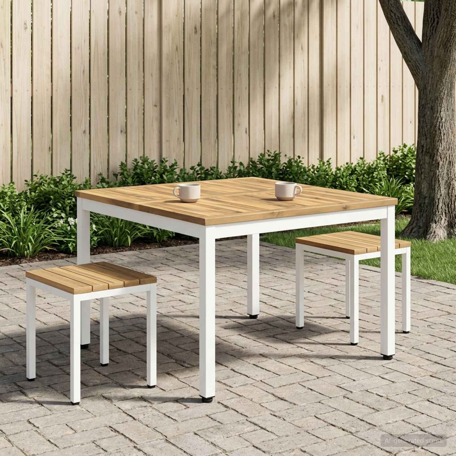 vidaXL Масичка за кафе Бяло 98 x 1005 x 45 cm Солидно акациево дърво