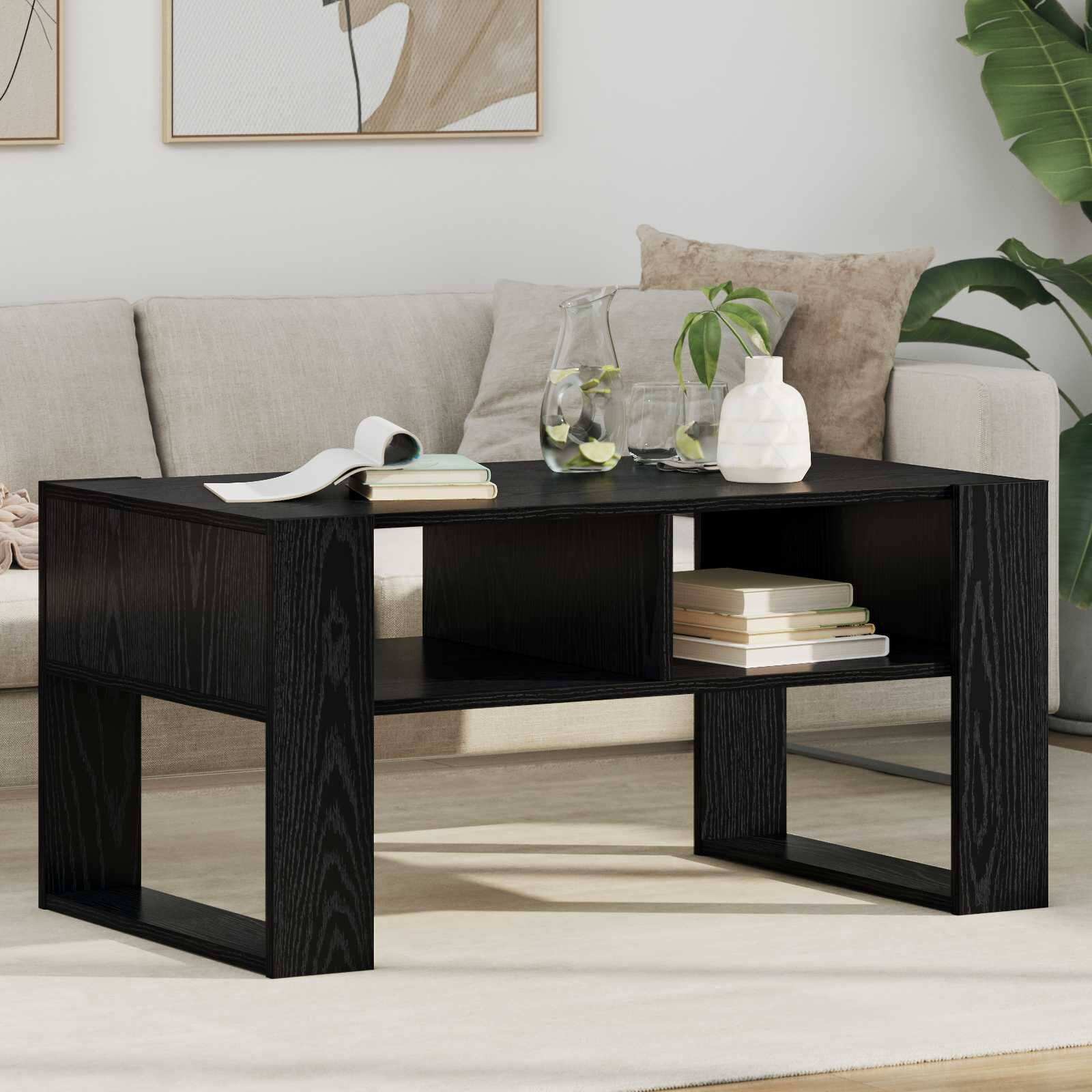 vidaXL Масичка за кафе Черния дъб 92 x 53 x 45 см Инженерна дървесина