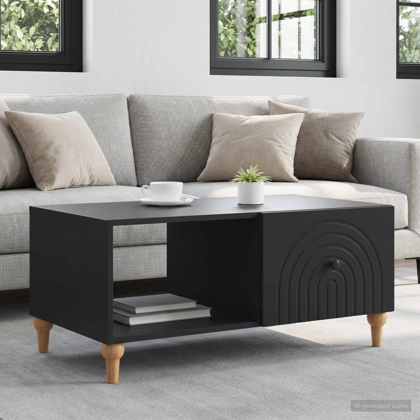 vidaXL Масичка за кафе Черно 90 x 50 x 40 cm Инженерна дървесина