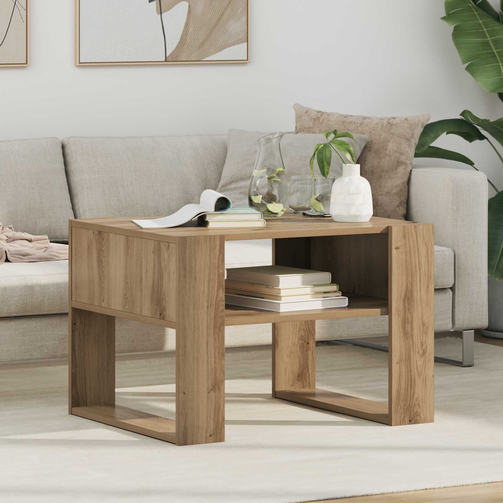 vidaXL Масичка за кафе Дъб 66 x 53 x 45 см Инженерна дървесина