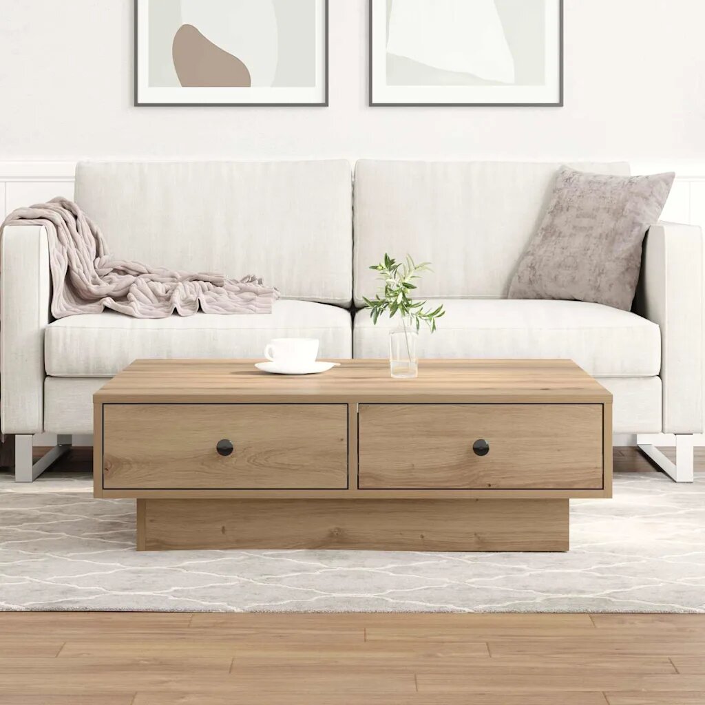 vidaXL Масичка за кафе Дъб 90 x 90 x 28 cm Инженерна дървесина