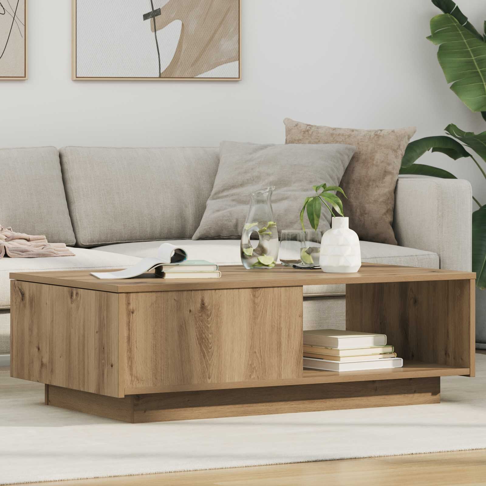vidaXL Масичка за кафе Дъб 95 x 55 x 31 см Инженерна дървесина