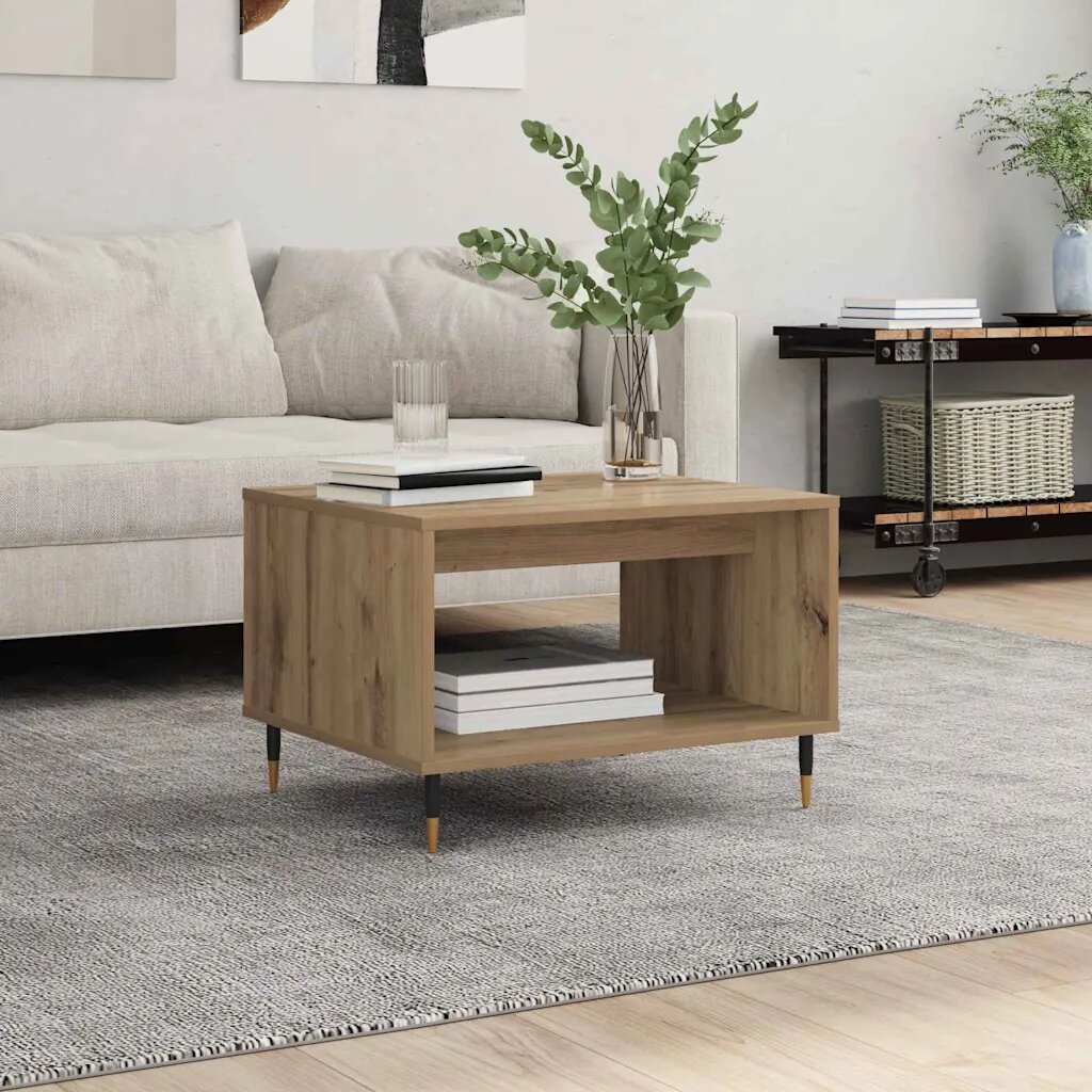 vidaXL Масичка за кафе дъб артизан 60 x 50 x 40 см Инженерна дървесина
