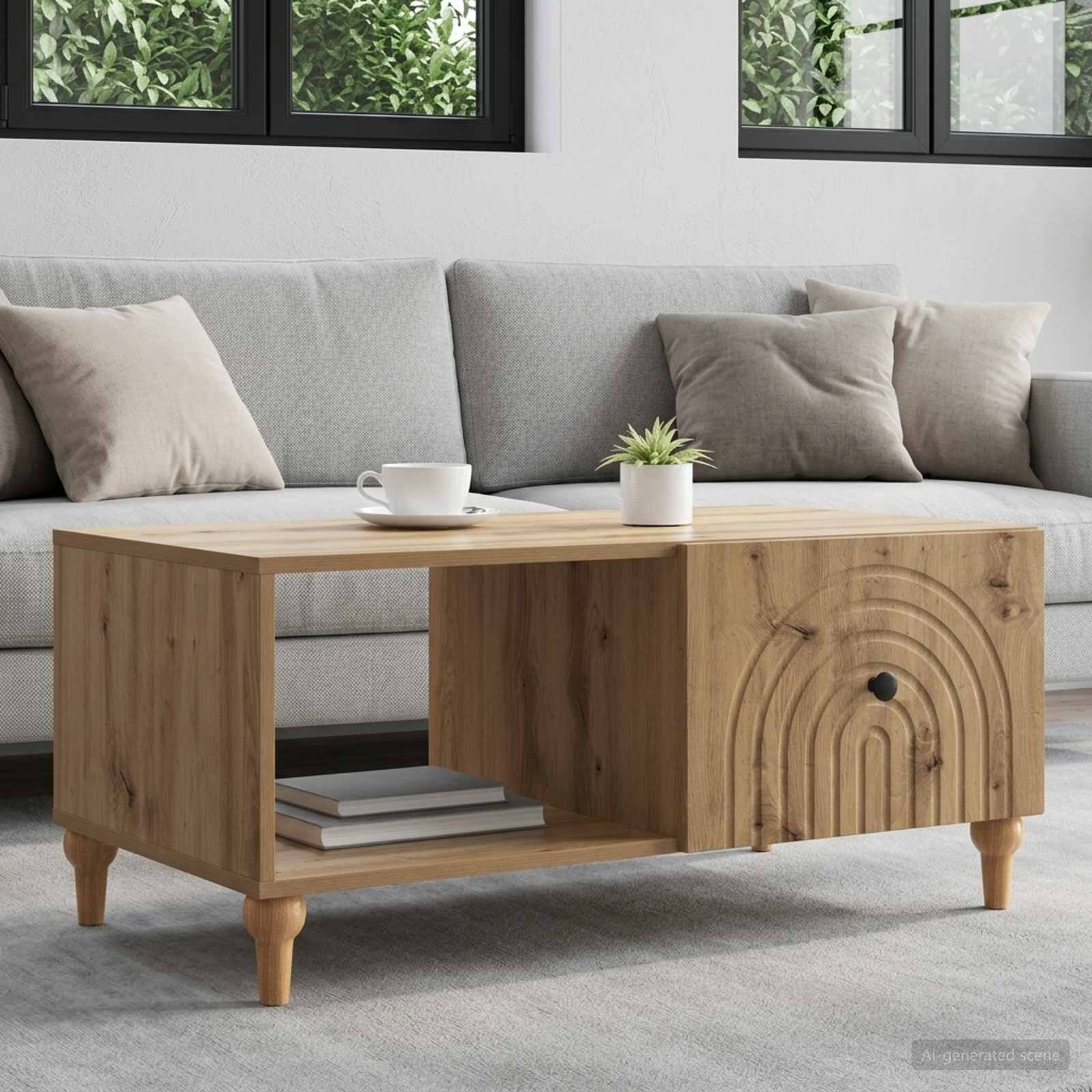 vidaXL Масичка за кафе Дъб артизан 90 x 50 x 40 cm Инженерна дървесина