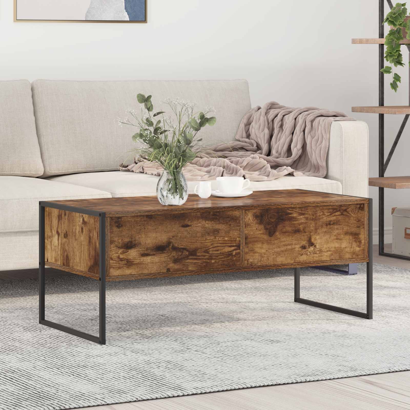 vidaXL Масичка за кафе Димящ дъб 100 x 46 x 40 см Инженерна дървесина
