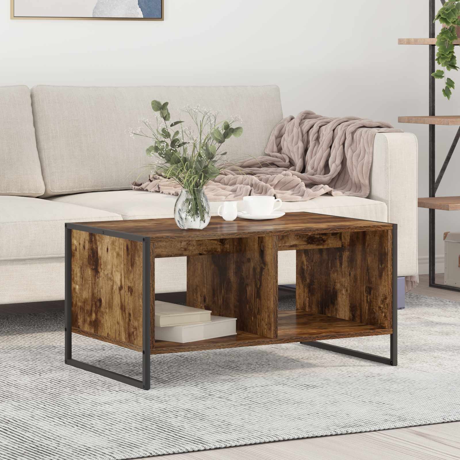 vidaXL Масичка за кафе Димящ дъб 80 x 50 x 40 cm Инженерна дървесина