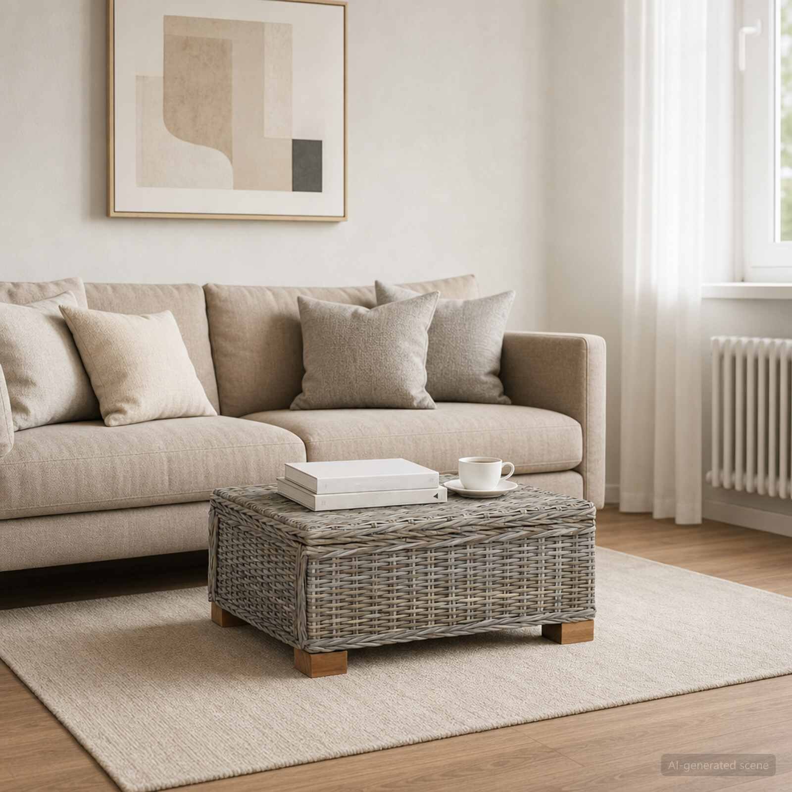 vidaXL Масичка за кафе GENDT Натурален ратан Кубу сив 67 x 60 x 30 см