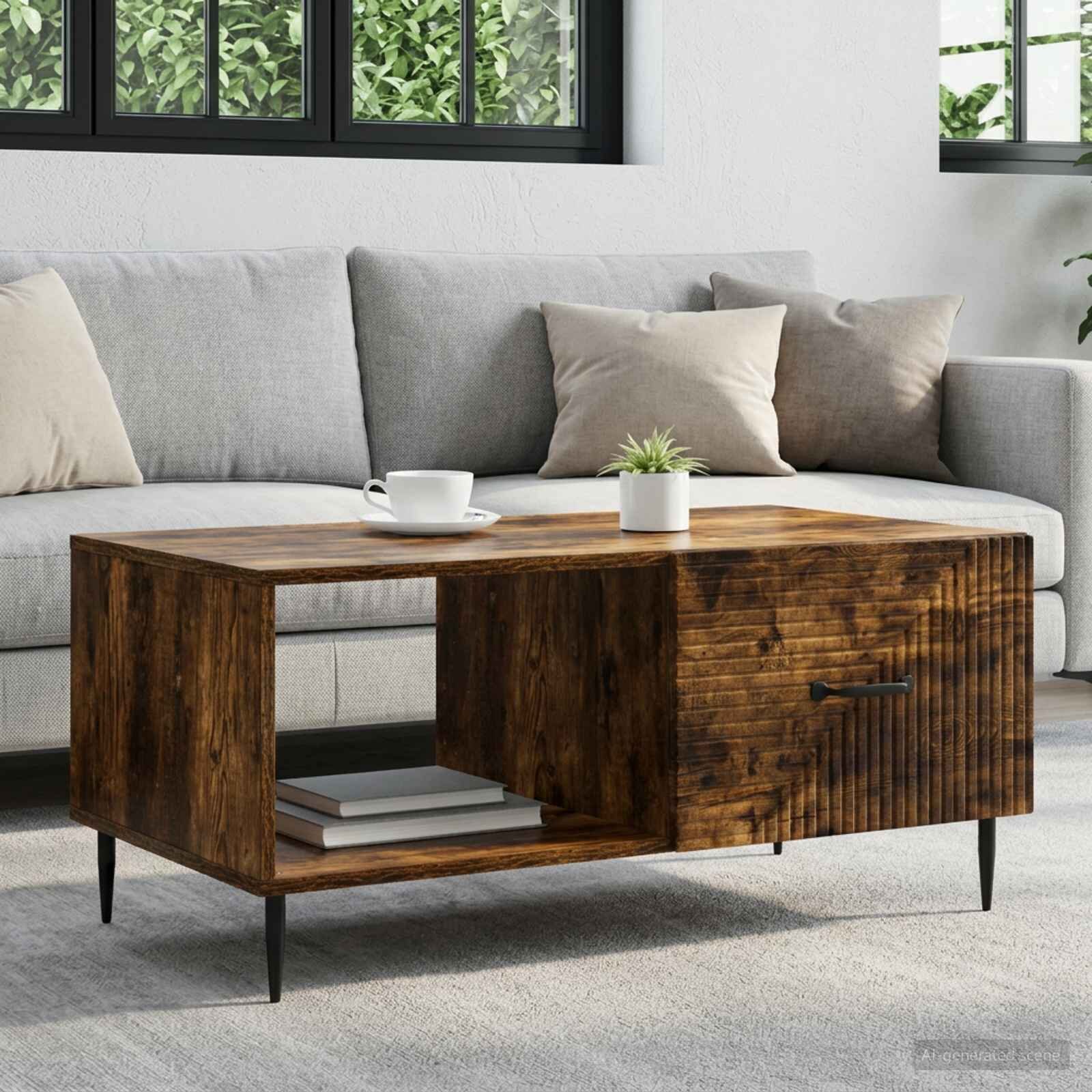 vidaXL Масичка за кафе Опушен дъб 90 x 50 x 40 cm Инженерна дървесина