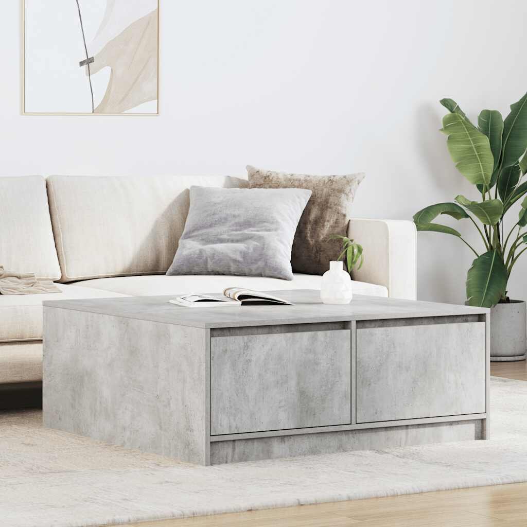 vidaXL Масичка за кафе с чекмеджета бетонно сива 100x100x40 см