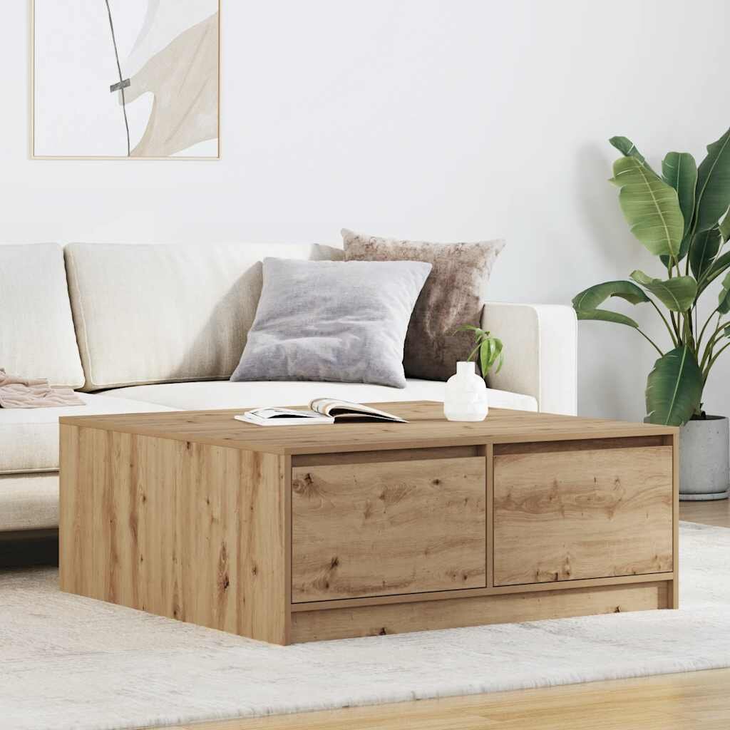 vidaXL Масичка за кафе с чекмеджета дъб артизан 100x100x40 см