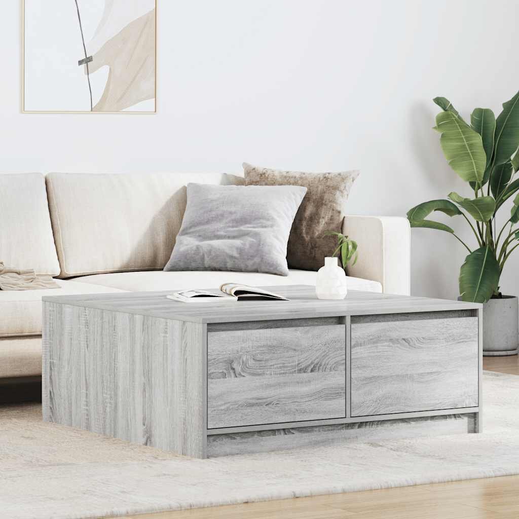 vidaXL Масичка за кафе с чекмеджета сив сонома 100x100x40 см