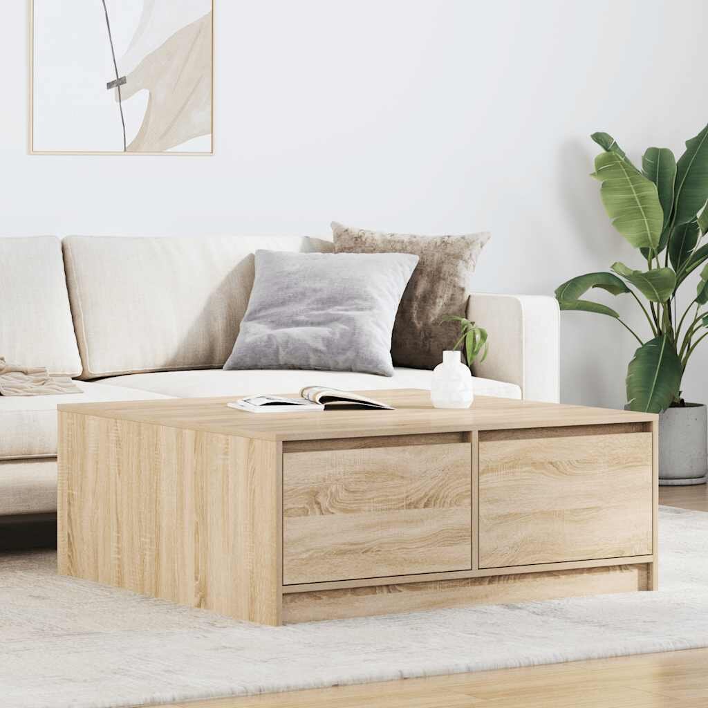 vidaXL Масичка за кафе с чекмеджета сонома дъб 100x100x40 см
