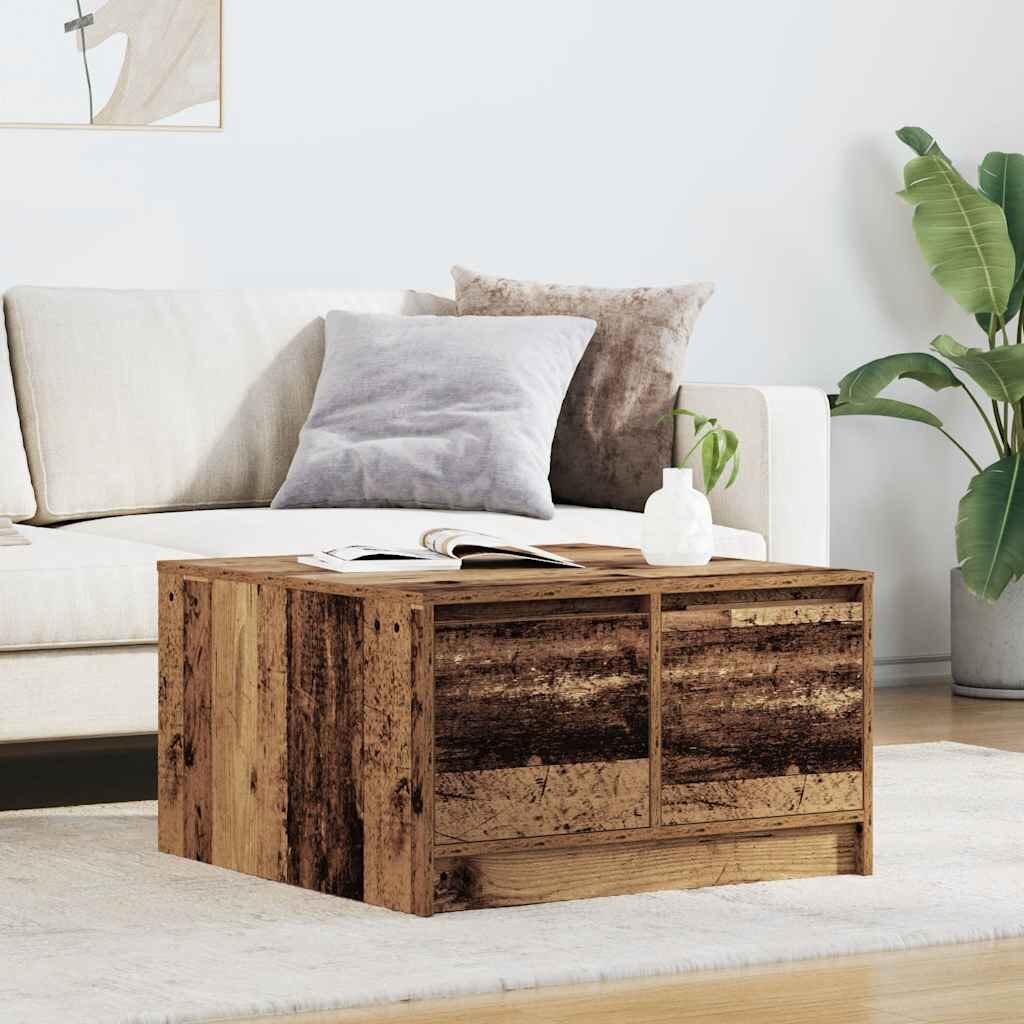 vidaXL Масичка за кафе с чекмеджета старо дърво 705x70x40 см