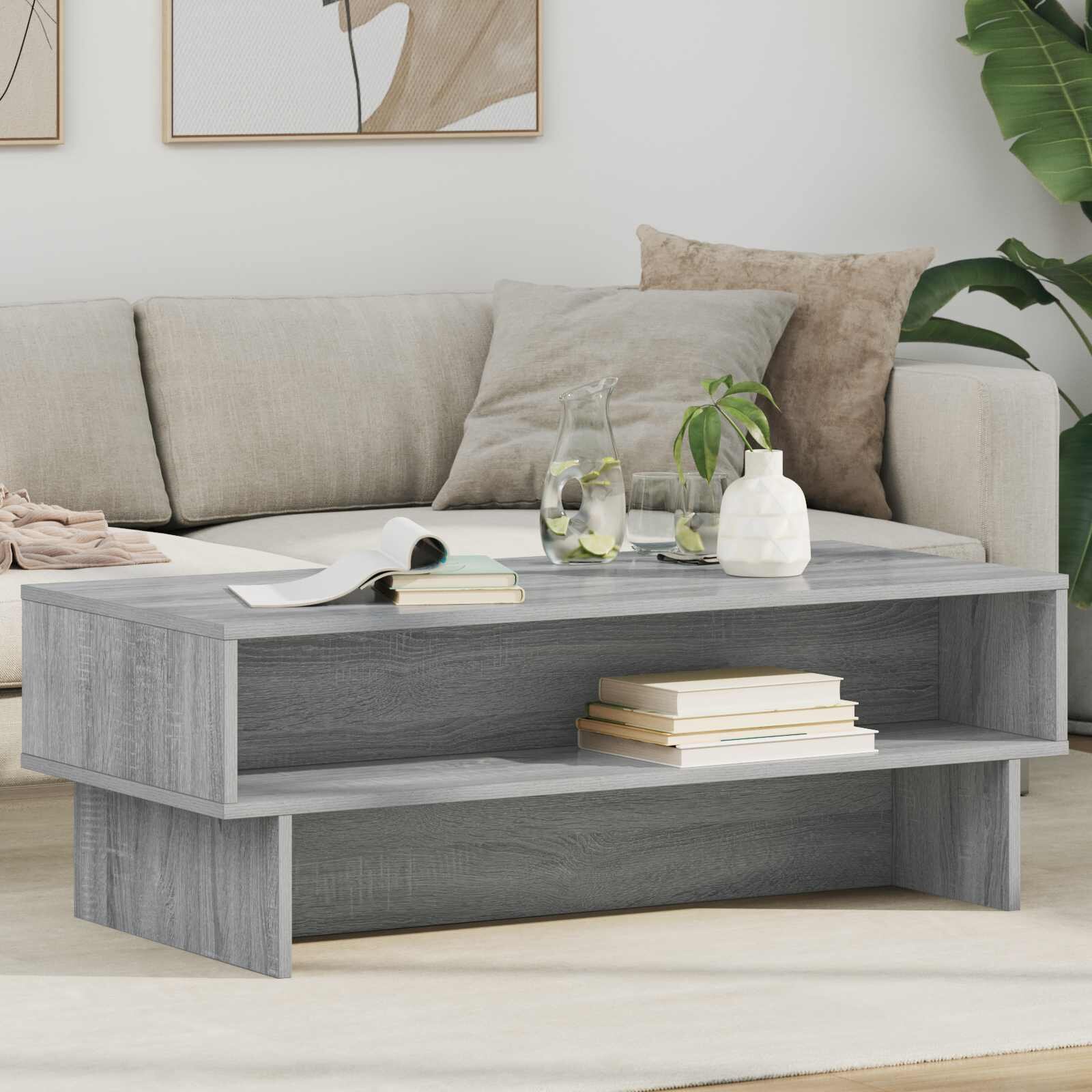 vidaXL Масичка за кафе Сив Сонома 100 x 46 x 35 см Инженерна дървесина