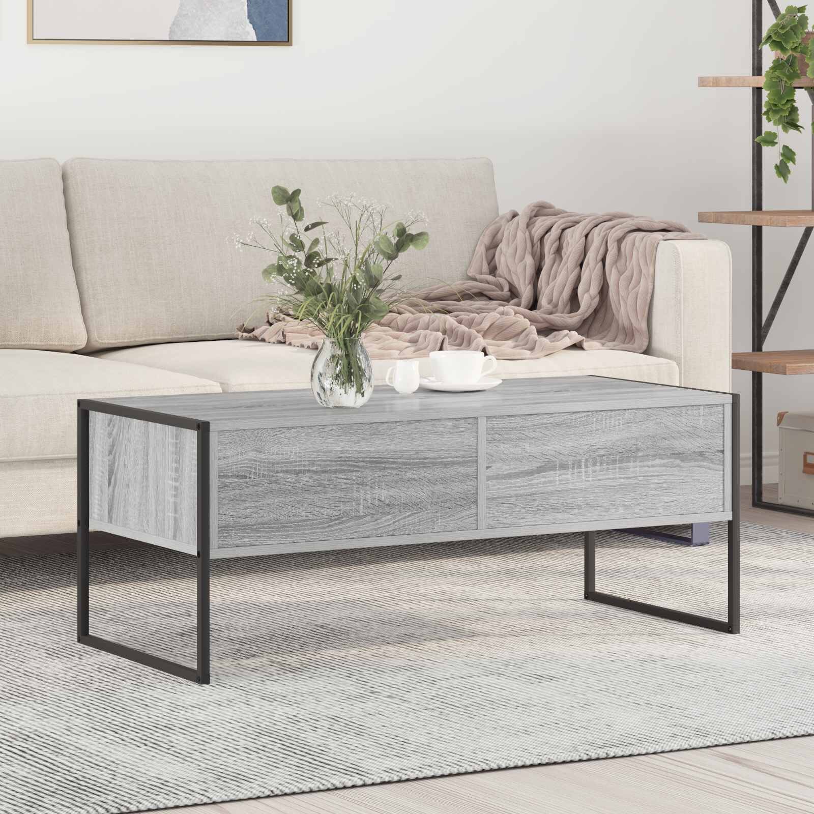 vidaXL Масичка за кафе Сив Сонома 100 x 46 x 40 см Инженерна дървесина