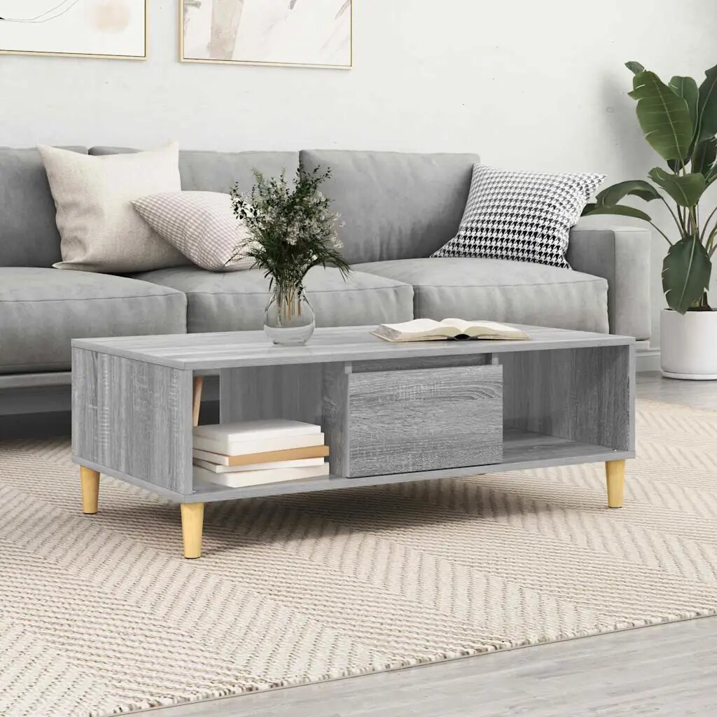 vidaXL Масичка за кафе Сив Сонома 102 x 55 x 35 см Инженерна дървесина