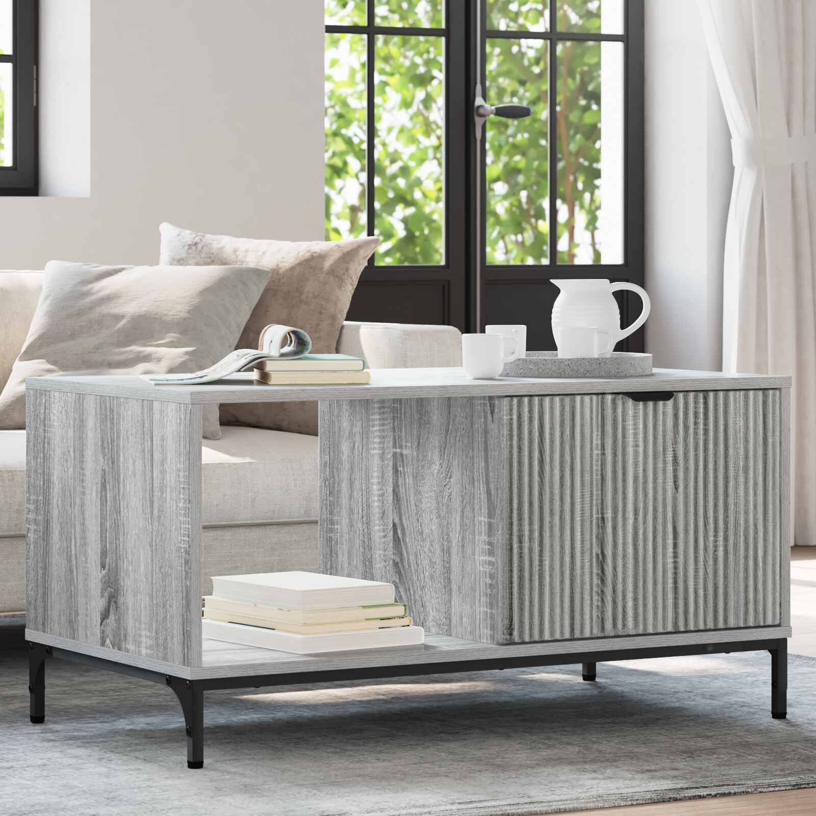 vidaXL Масичка за кафе Сив Сонома 90 x 49 x 46 см Инженерна дървесина