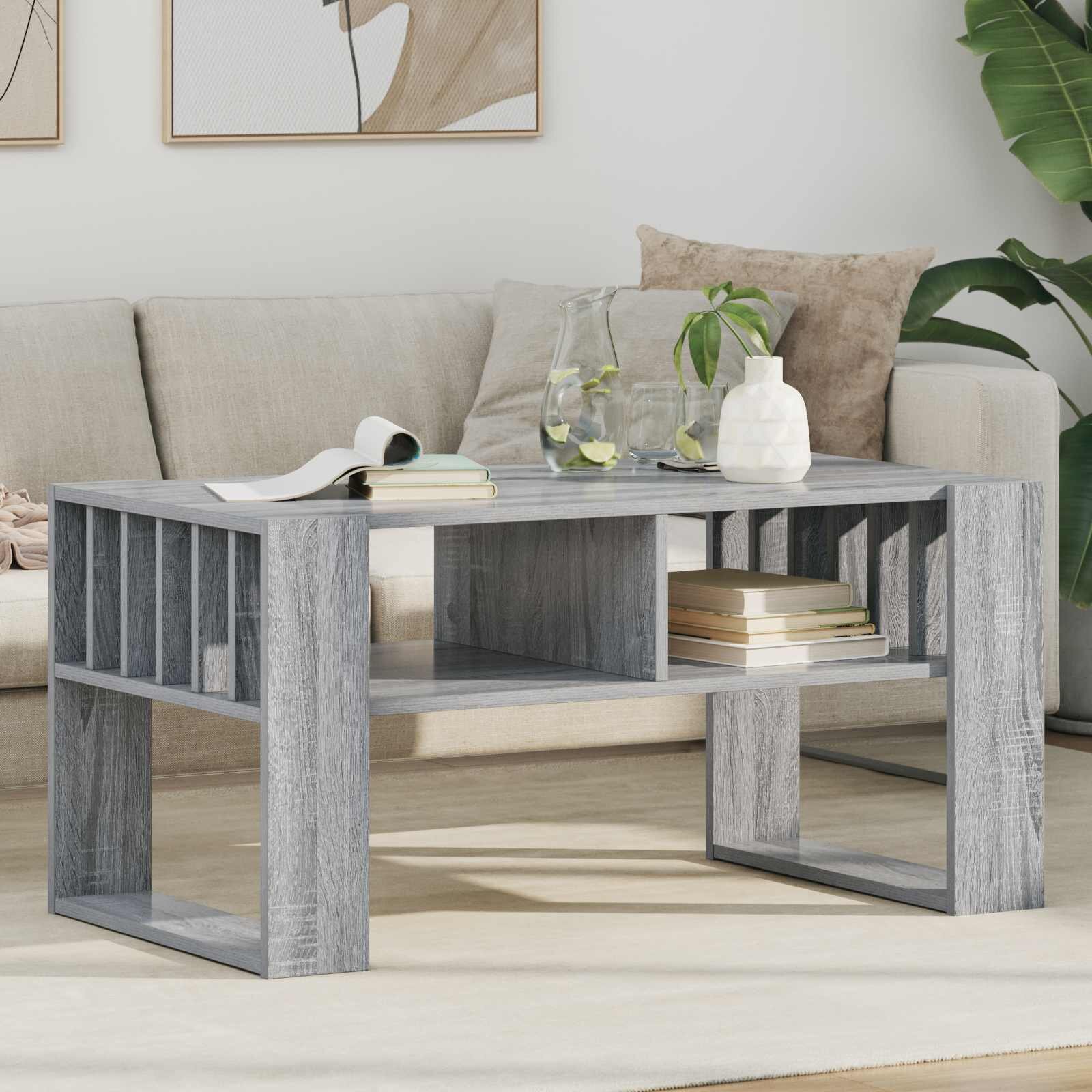 vidaXL Масичка за кафе Сив Сонома 92 x 495 x 45 см