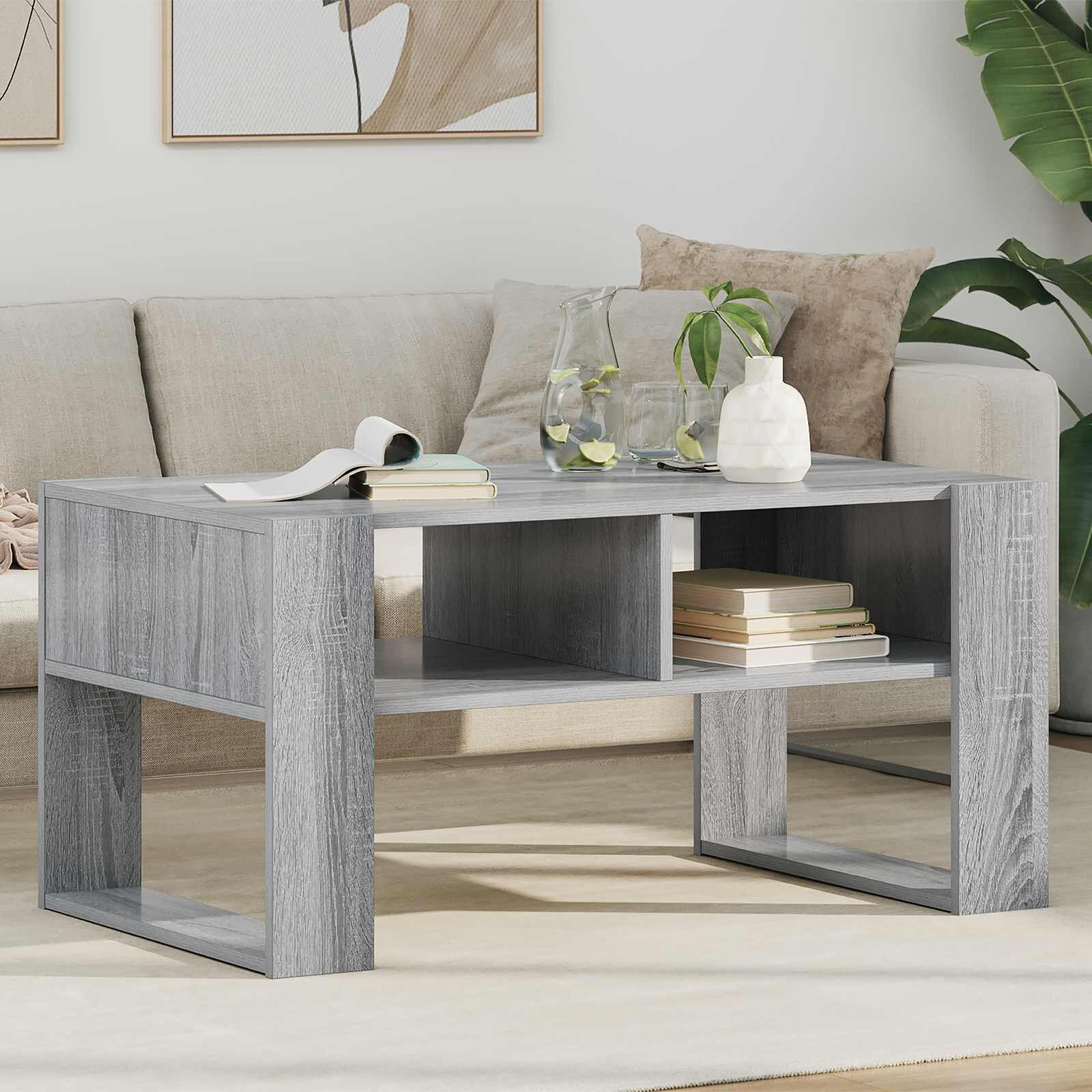 vidaXL Масичка за кафе Сив Сонома 92 x 53 x 45 см Инженерна дървесина
