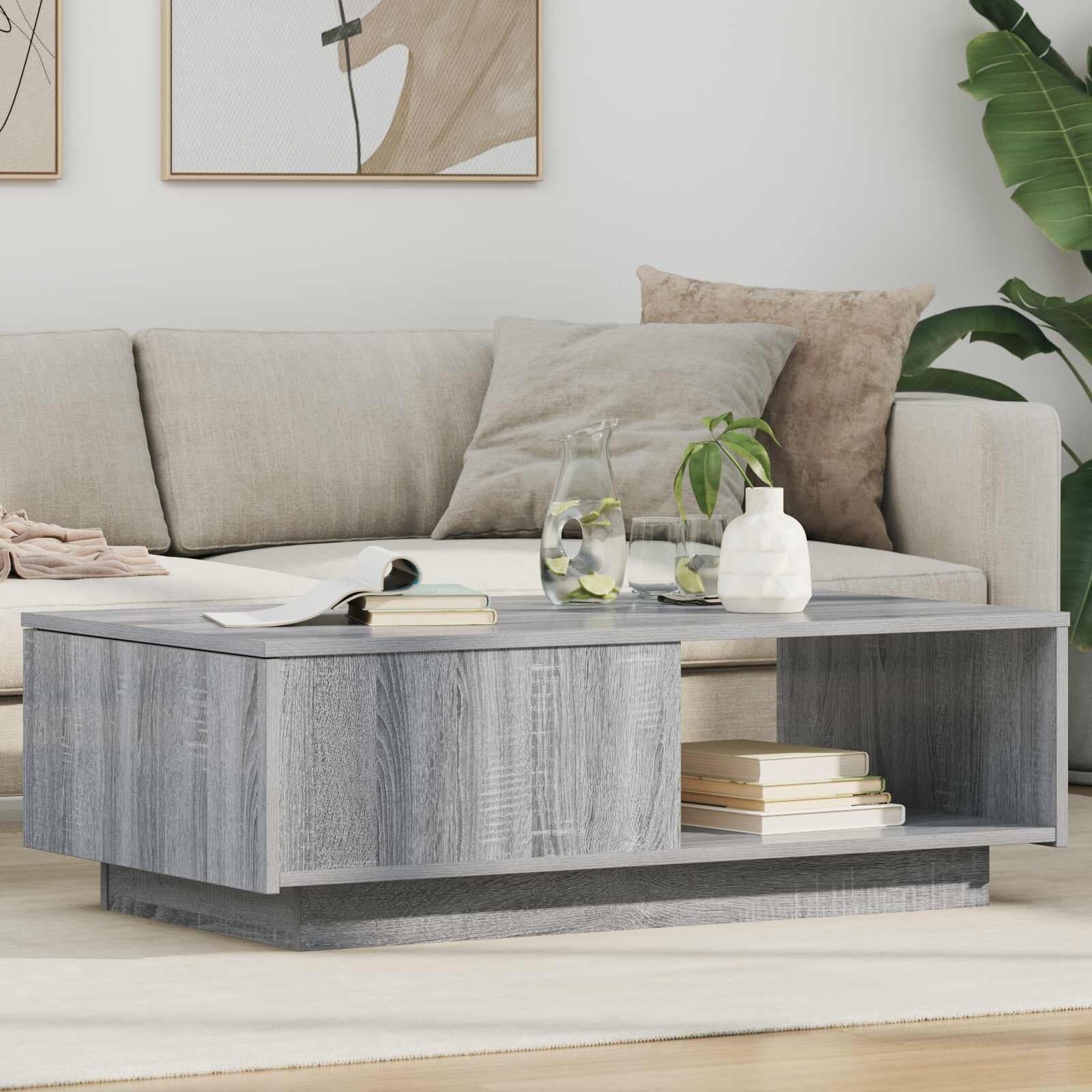 vidaXL Масичка за кафе Сив Сонома 95 x 55 x 31 см Инженерна дървесина