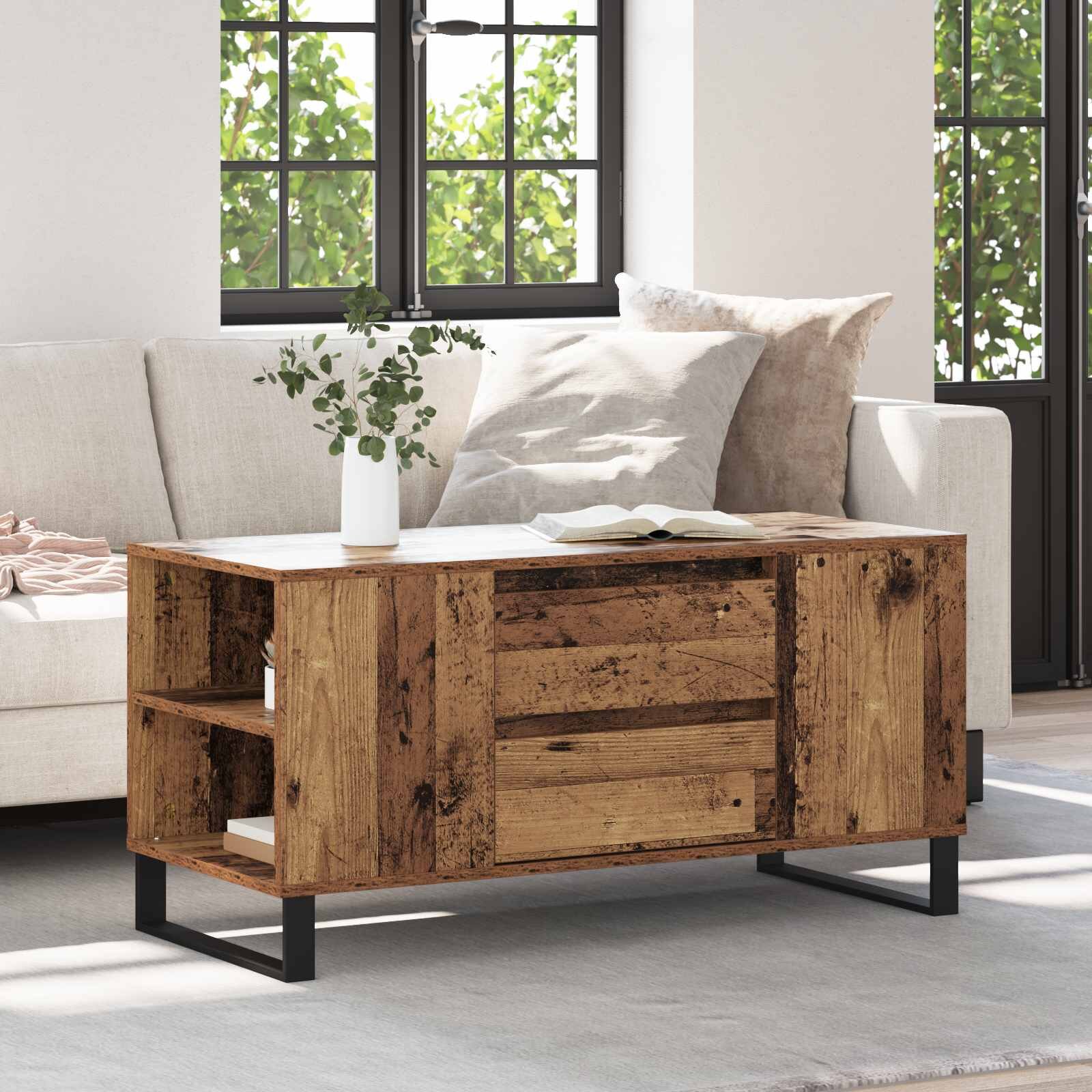 vidaXL Масичка за кафе Старо дърво 102 x 445 x 50 см