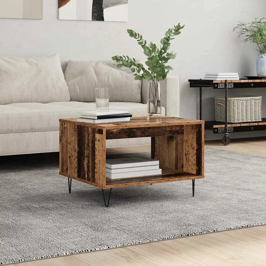 vidaXL Масичка за кафе Старо дърво 60 x 50 x 40 см Инженерна дървесина
