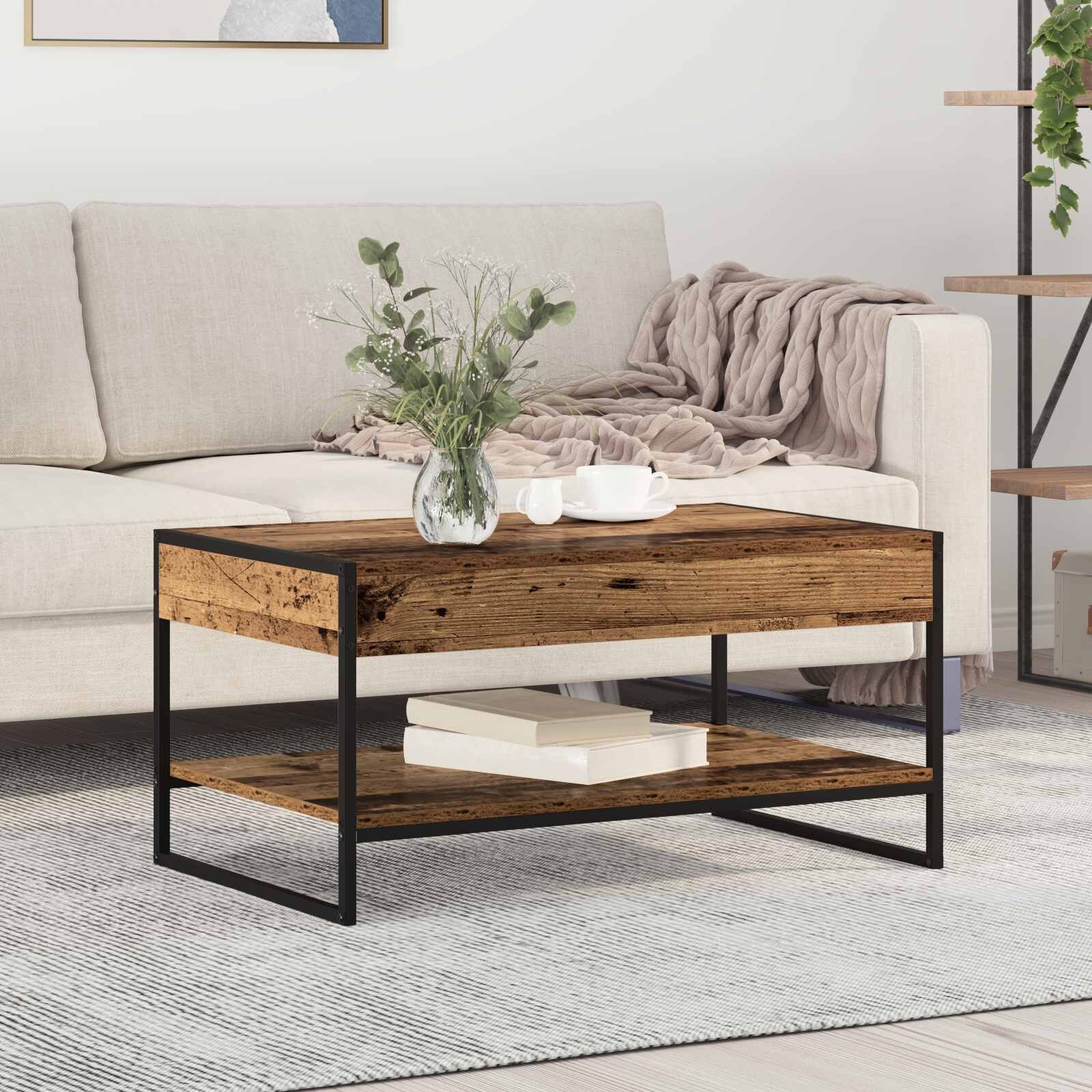 vidaXL Масичка за кафе Старо дърво 80 x 50 x 40 cm Инженерна дървесина