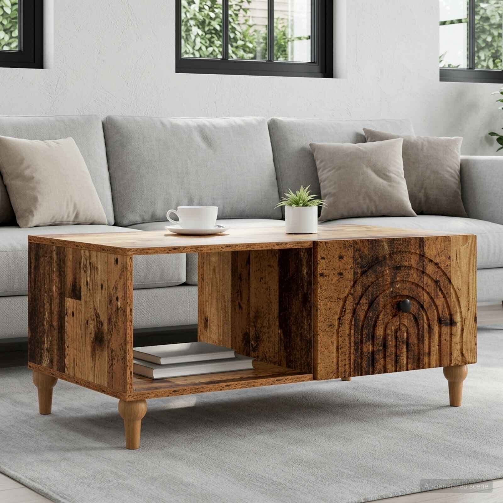 vidaXL Масичка за кафе Старо дърво 90 x 50 x 40 cm Инженерна дървесина