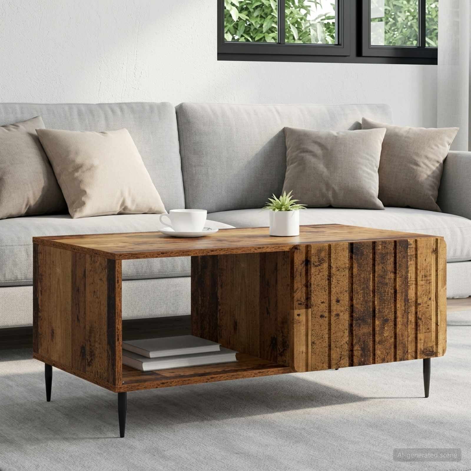 vidaXL Масичка за кафе Старо дърво 90 x 50 x 40 cm Инженерна дървесина