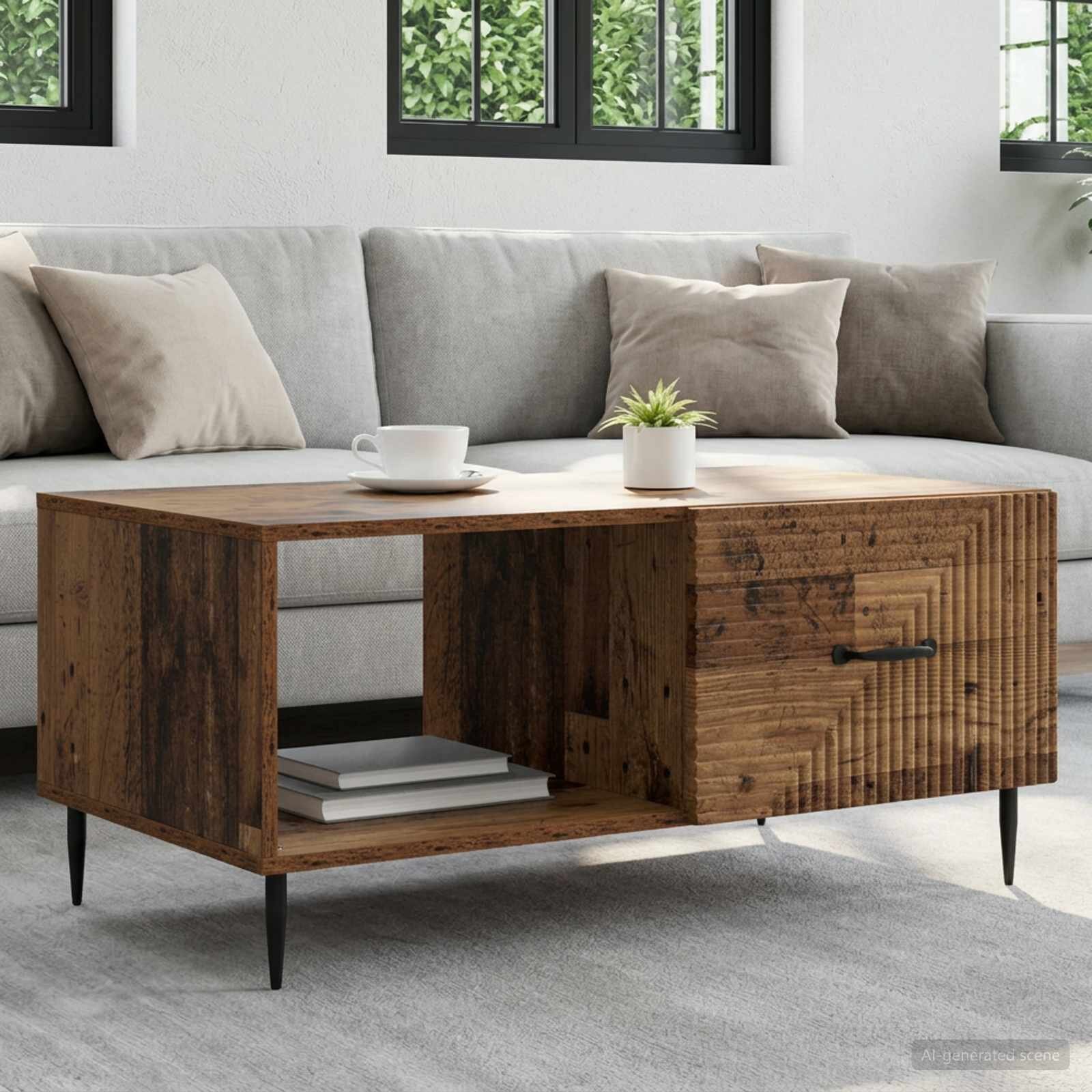 vidaXL Масичка за кафе Старо дърво 90 x 50 x 40 cm Инженерна дървесина
