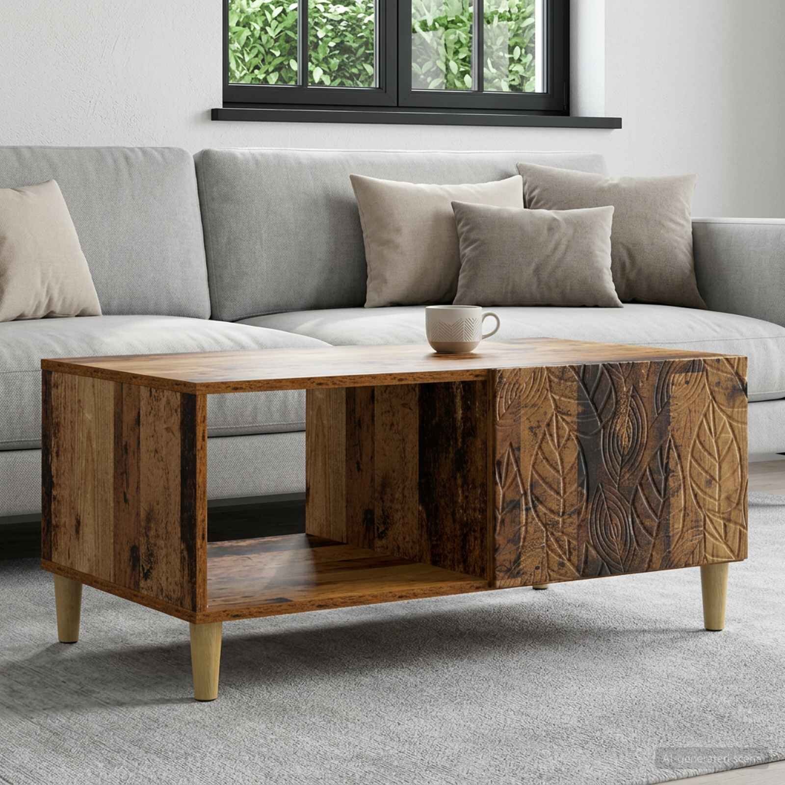 vidaXL Масичка за кафе Старо дърво 90 x 50 x 40 cm Инженерна дървесина