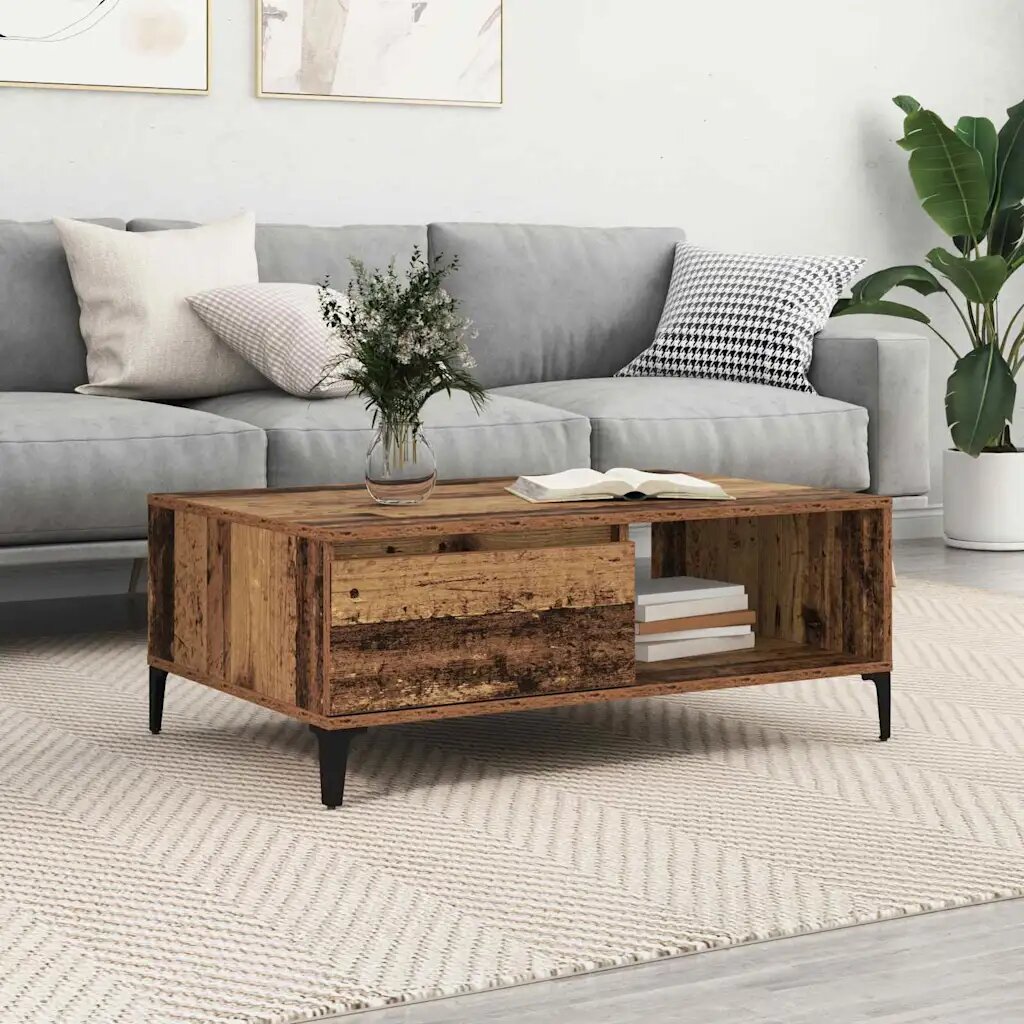 vidaXL Масичка за кафе Старо дърво 90 x 60 x 35 cm Инженерна дървесина