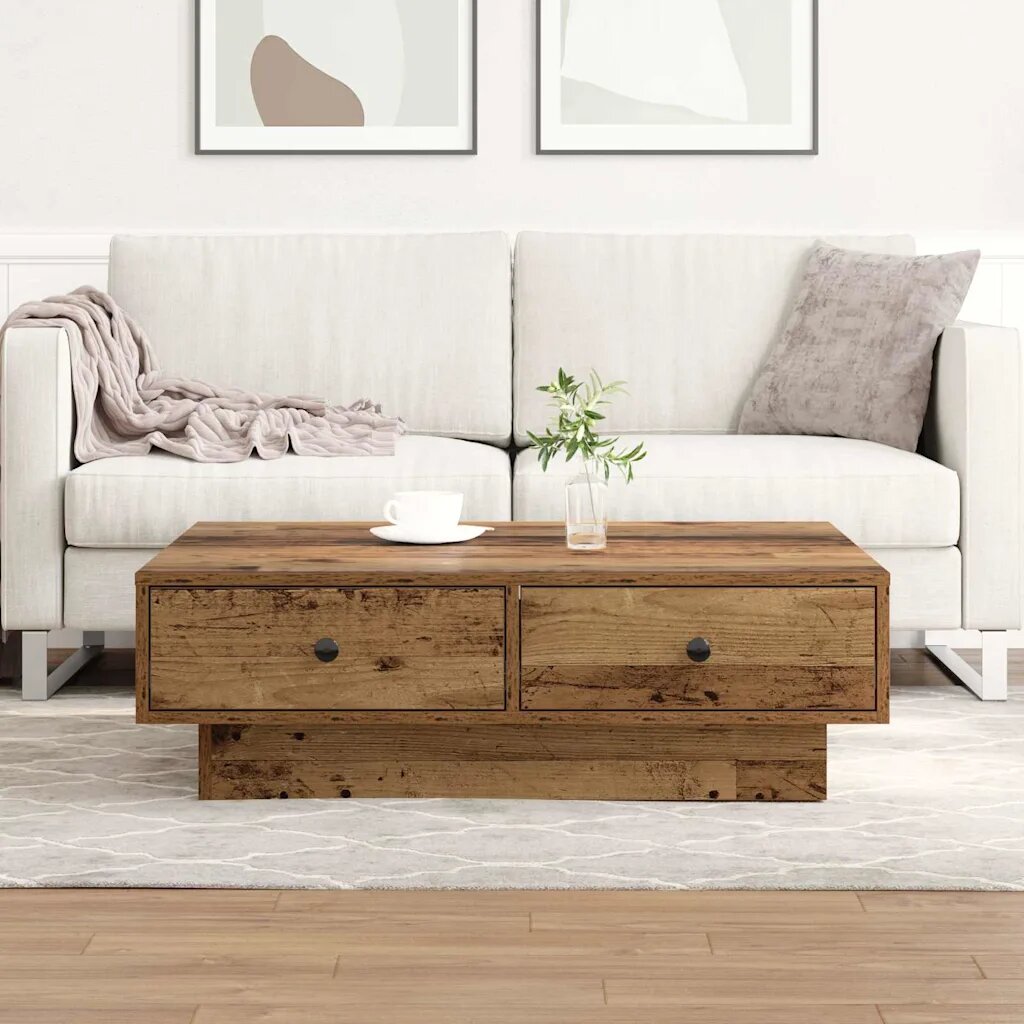 vidaXL Масичка за кафе Старо дърво 90 x 90 x 28 cm Инженерна дървесина