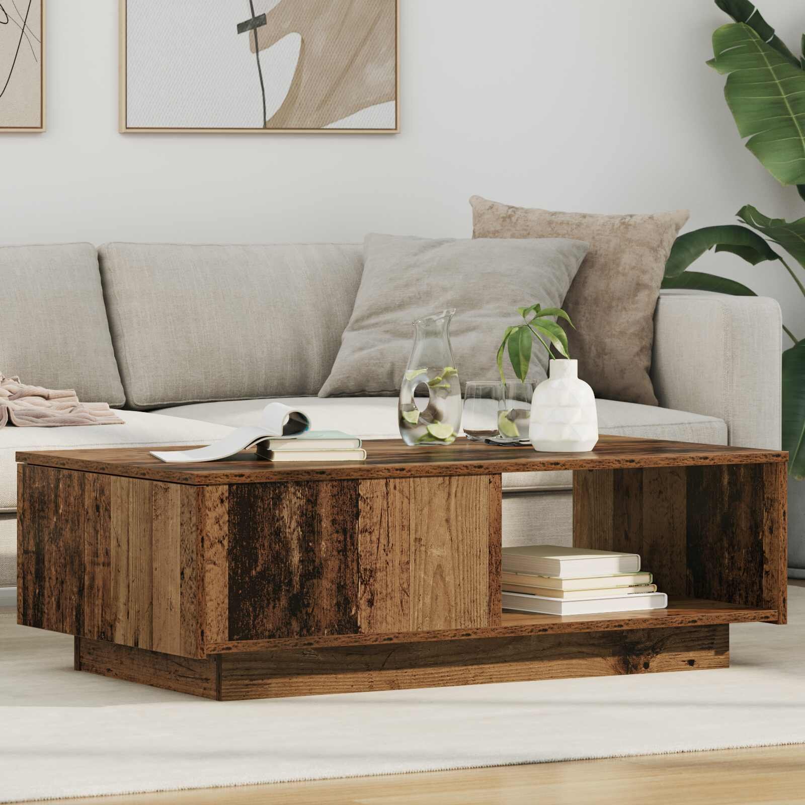 vidaXL Масичка за кафе Старо дърво 95 x 55 x 31 см Инженерна дървесина
