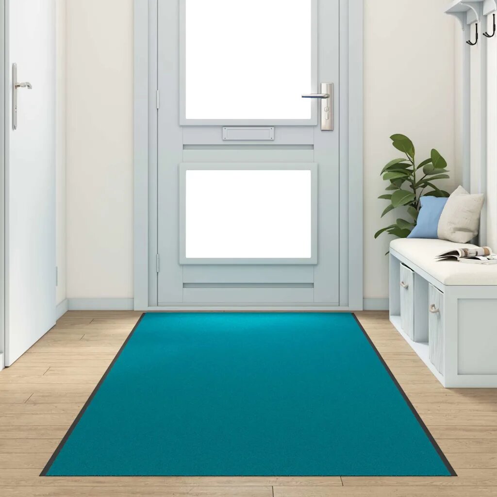 vidaXL Мат за врата Друг Циан и Черен 120 x 400 cm Полиамид и PVC