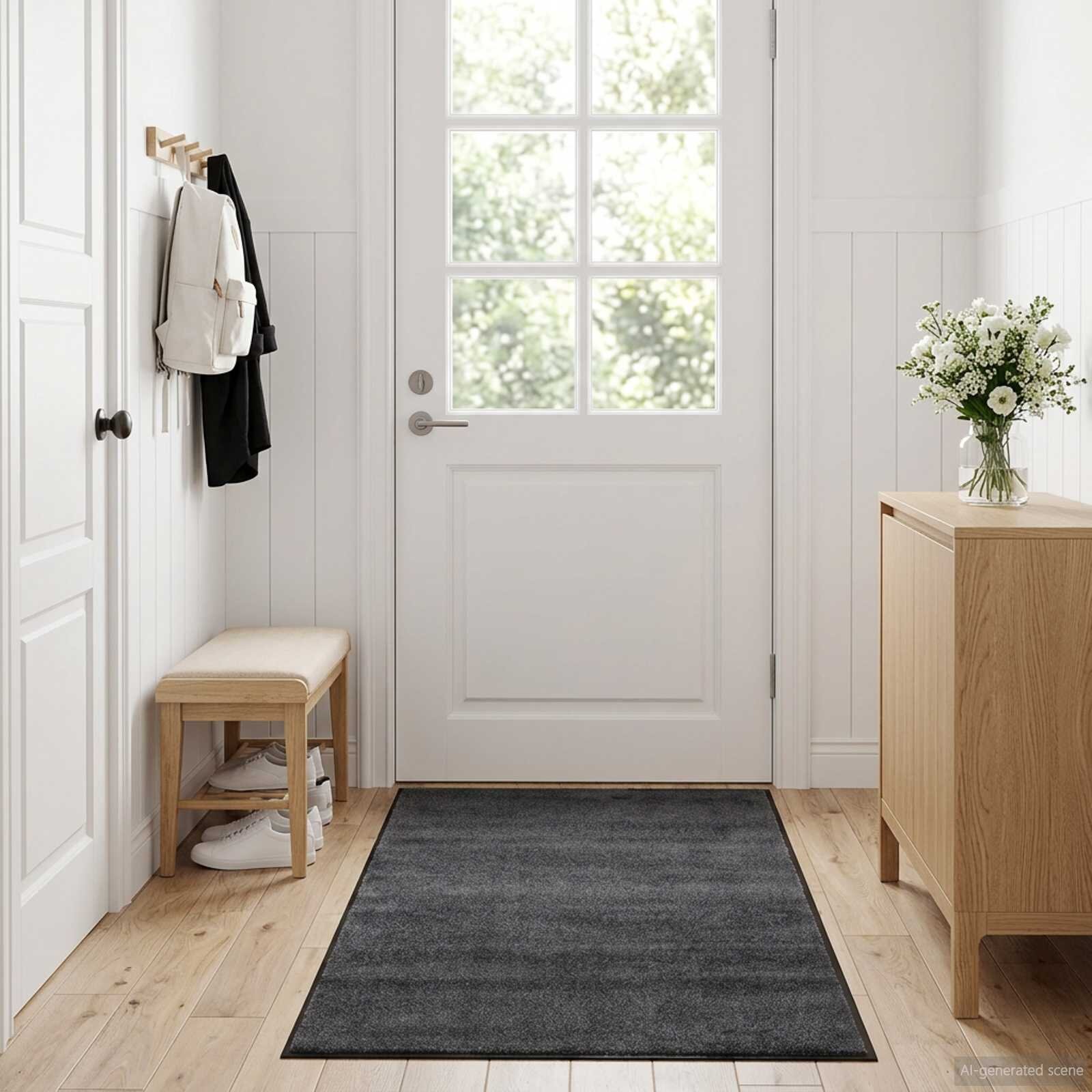 vidaXL Мат за врата Светлосиво 150 x 90 cm 100% Полиамид Пере се