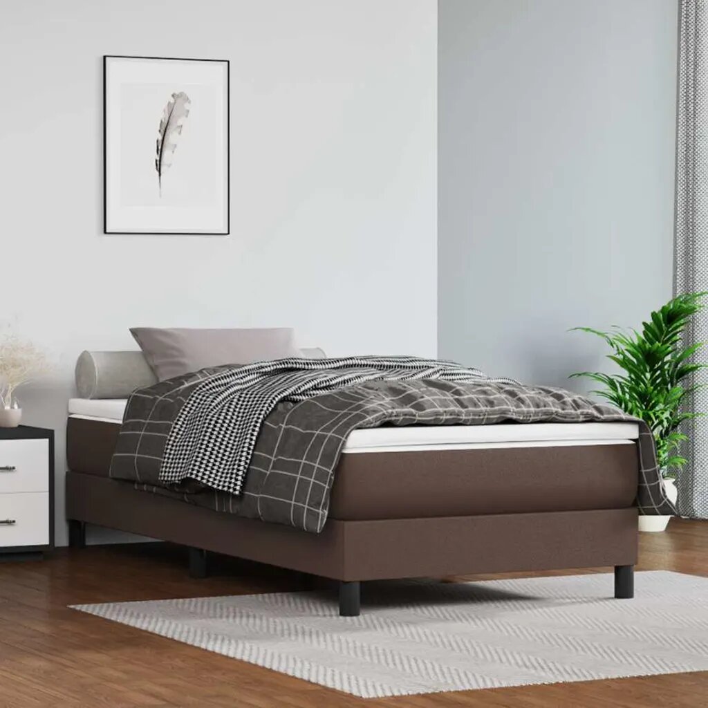 vidaXL Матрак с покет пружини средна твърдост кафяв 90x200x20 см изкуствена кожа