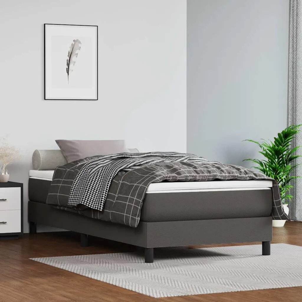 vidaXL Матрак с покет пружини средна твърдост сив 90x190x20 см изкуствена кожа