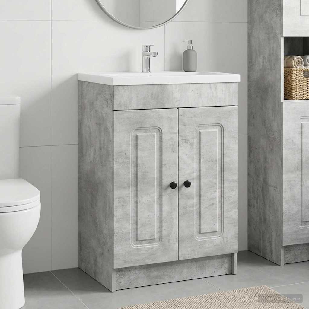 vidaXL Мебел под мивка за баня Бетонно сиво 56 x 375 x 81 см