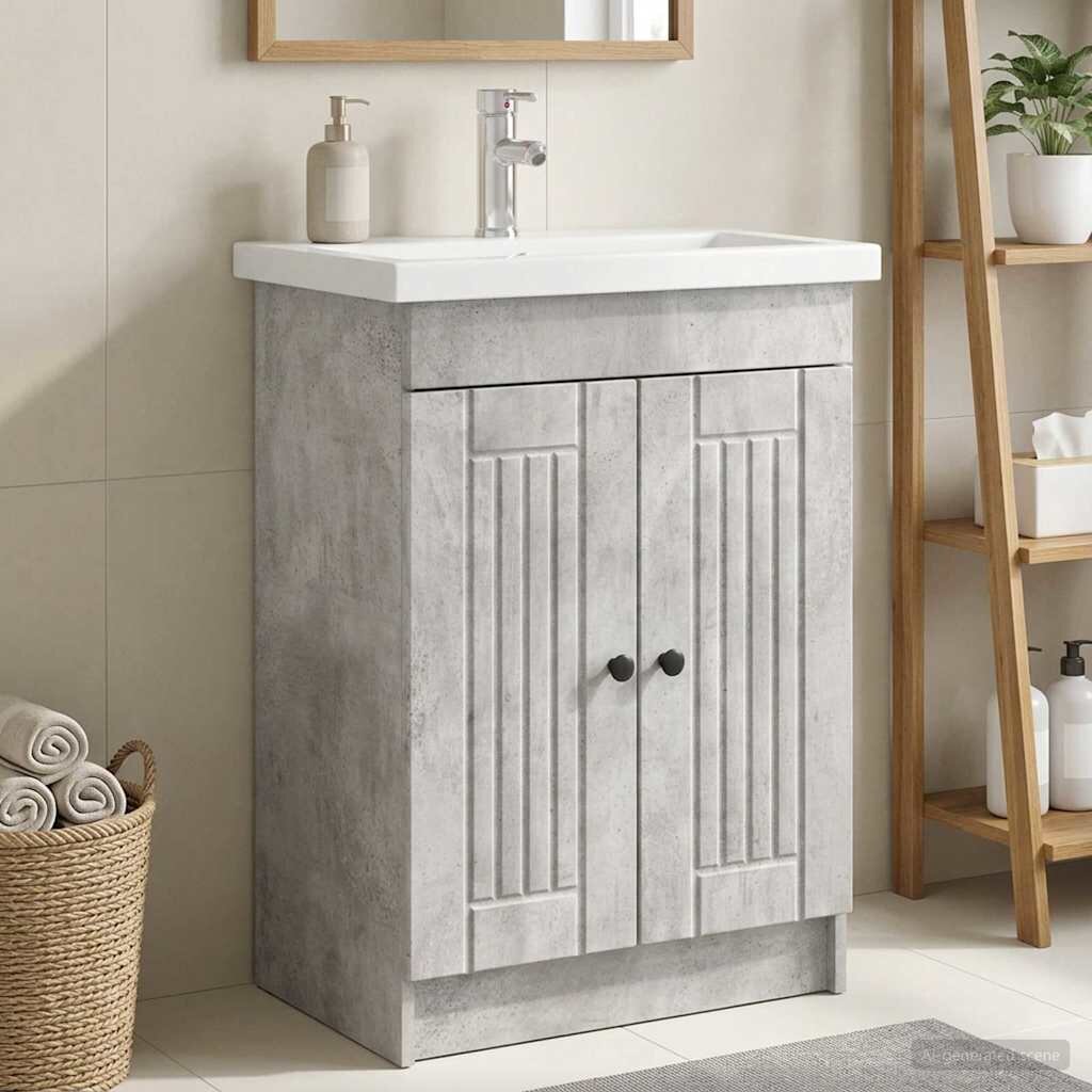 vidaXL Мебел под мивка за баня Бетонно сиво 56 x 375 x 81 см