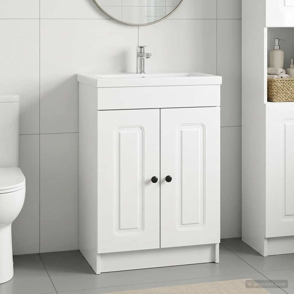 vidaXL Мебел под мивка за баня Бял гланц 56 x 375 x 81 см