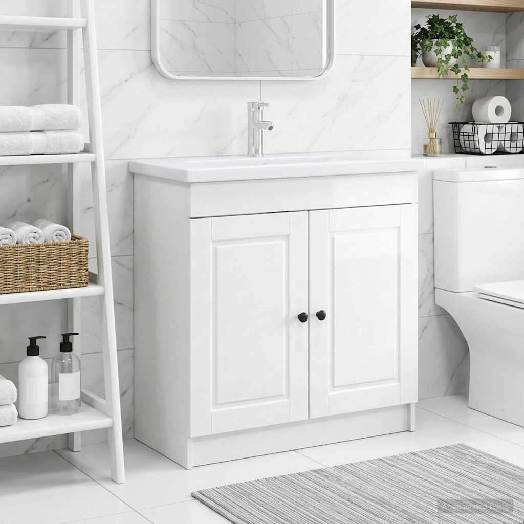 vidaXL Мебел под мивка за баня Бял гланц 56 x 375 x 81 см