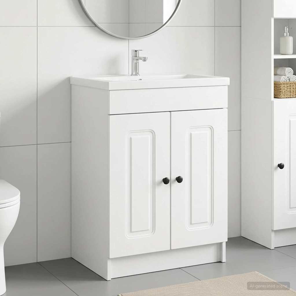 vidaXL Мебел под мивка за баня Бяло 56 x 375 x 81 см
