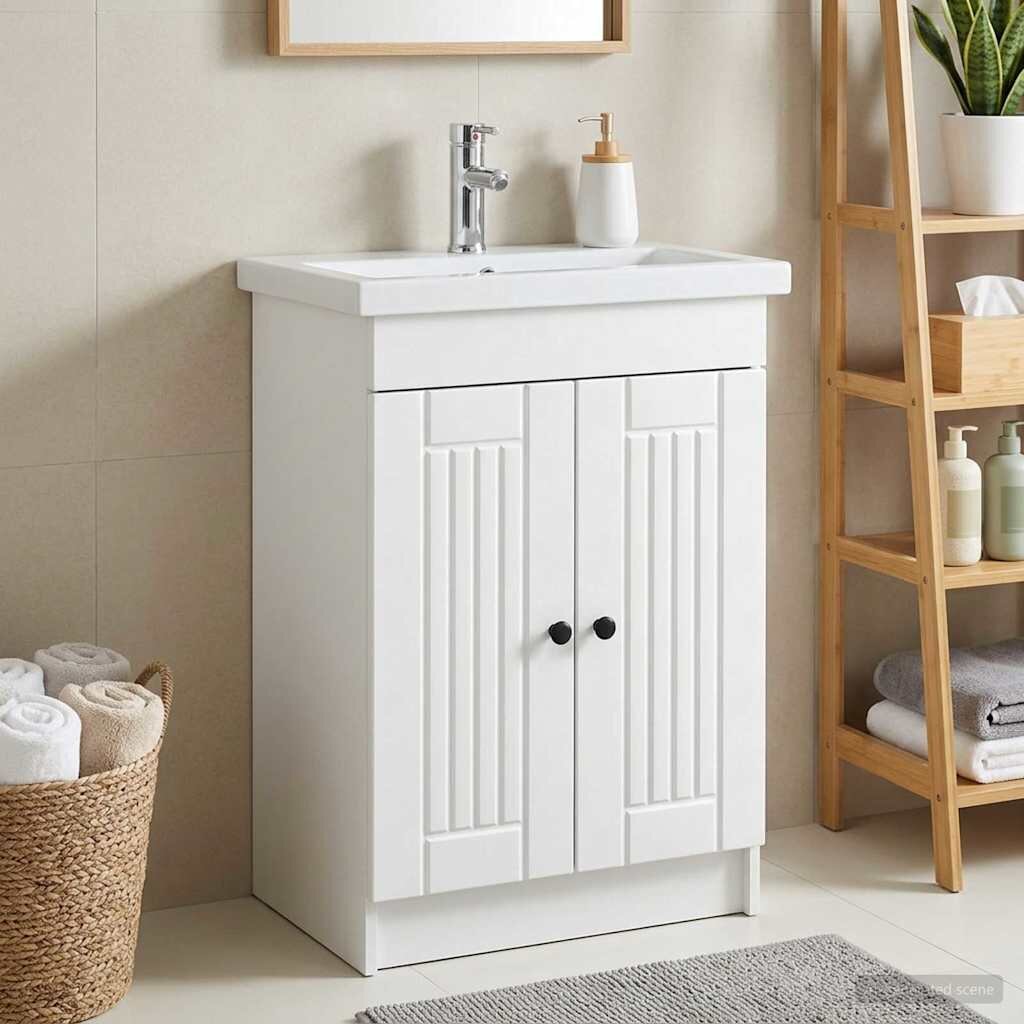 vidaXL Мебел под мивка за баня Бяло 56 x 375 x 81 см