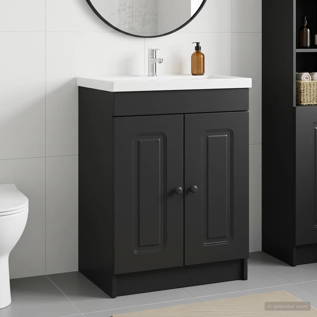 vidaXL Мебел под мивка за баня Черно 56 x 375 x 81 см