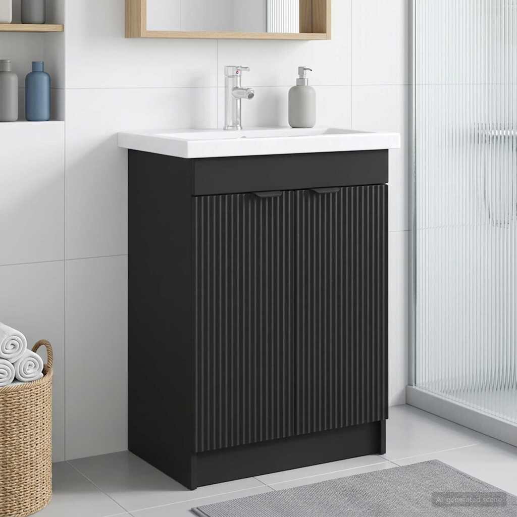 vidaXL Мебел под мивка за баня Черно 56 x 375 x 81 см