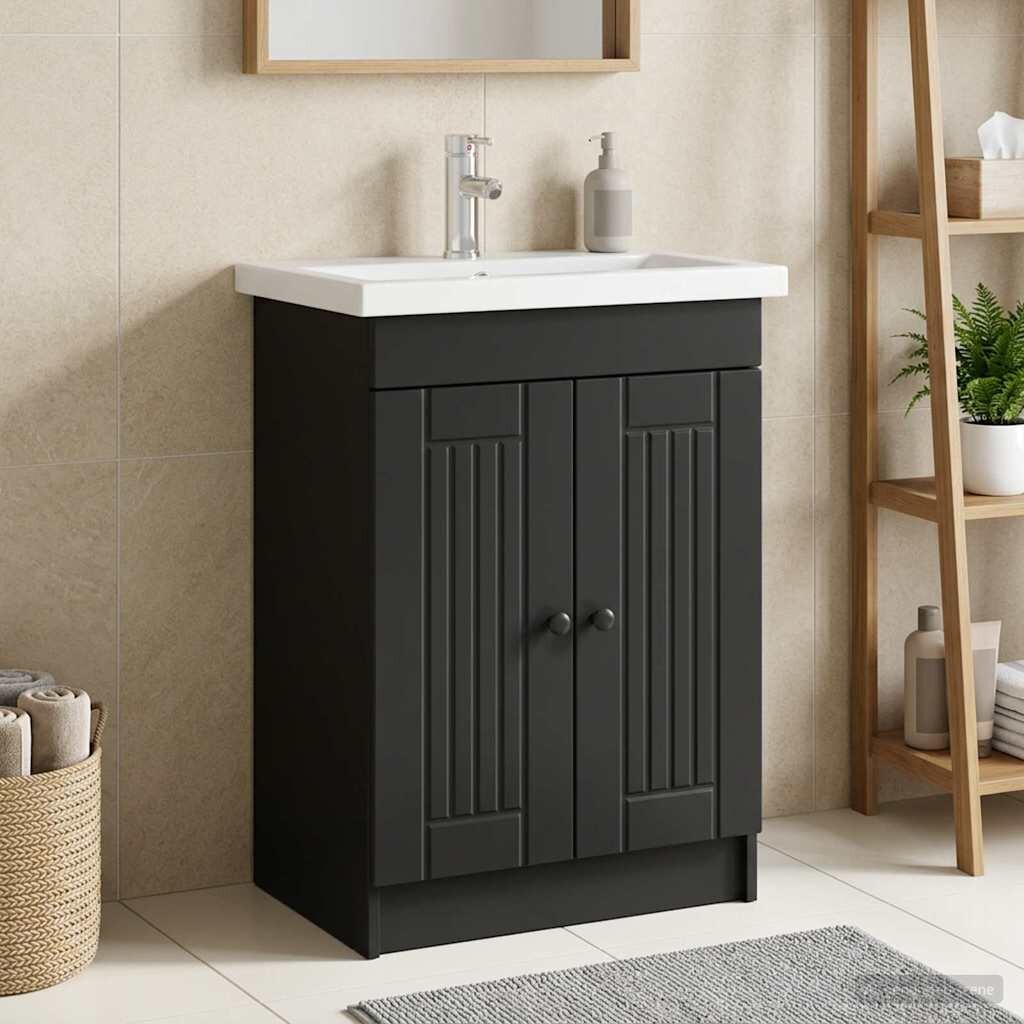 vidaXL Мебел под мивка за баня Черно 785 x 375 x 81 см